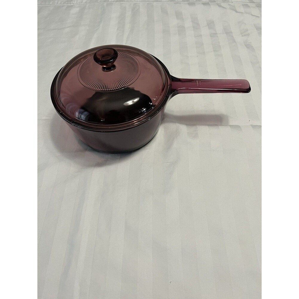 Corning Visions Cranberry Glass 1.5L Saucepan Pot Pyrex Lid Teflon Non Stick Vtg